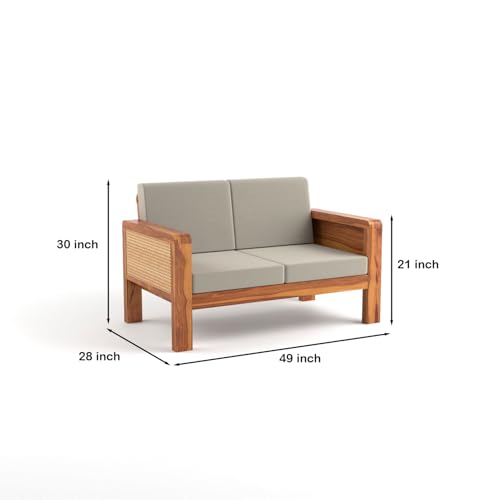 Image of Sheesham Wooden 4 Seater Sofa for Living Room | Solid Wood Sofa with Cane Side Panel | Rosewood Sofa Set for Home & Office | Lounge (Honey Finish, 4 Seater)