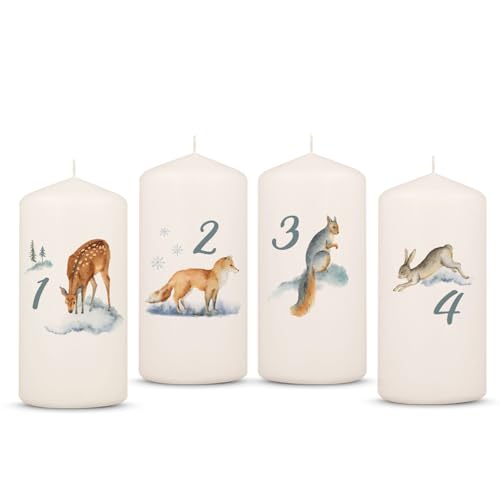 GRAVURZEILE Bedruckte Adventskerzen - Wintertiere Aquarell -...