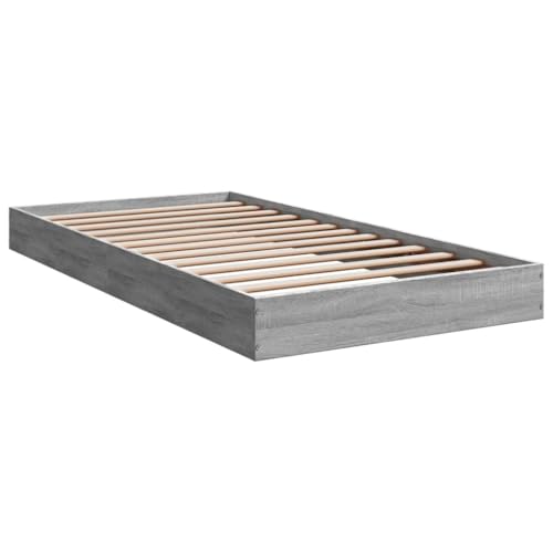 vidaXL Engineered Wood Single Bed Frame - Grey Sonoma, Modern Bedroom Furniture, 100x200 cm, Sturdy Plywood Slats