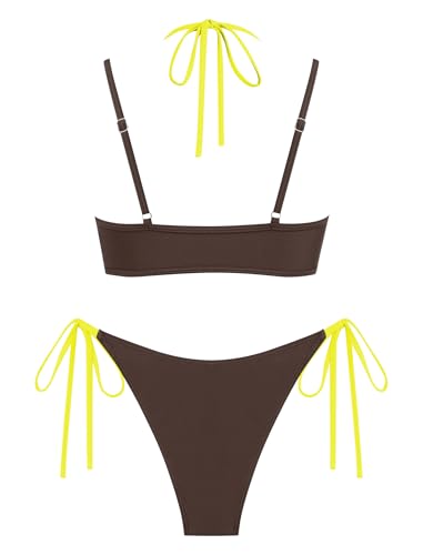 Image of ZAFUL Women's Polka Dot Bikini Set Double Layer Halter Swimsuit Colorblock Side Tie 2 Piece Bathing Suit