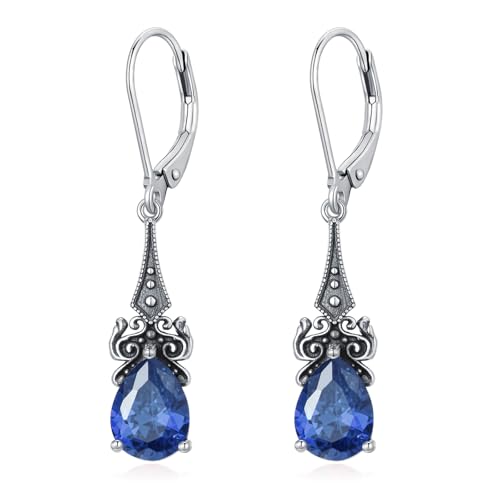 925 Sterling Silver Classic Elegant Vintage Dangle Drop Earrings 10mm Teardrop 12 Months Birthstone Jewelry Gifts for Women