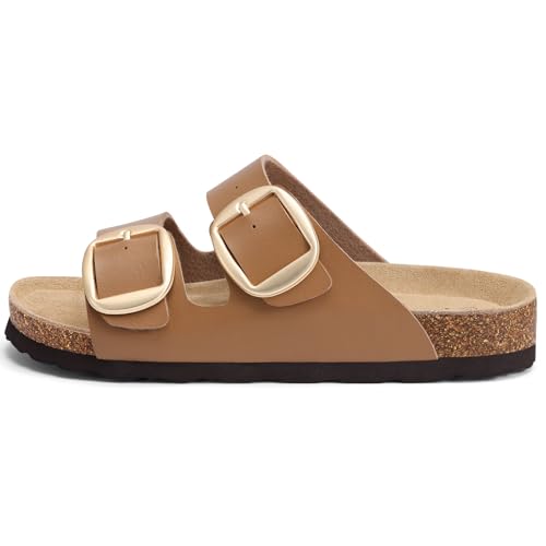 Image of KIDMI Women's Cork Footbed Slide Sandals Comfortable Arch Support Outdoor Sandal with Big Adjustable Buckle for Summer