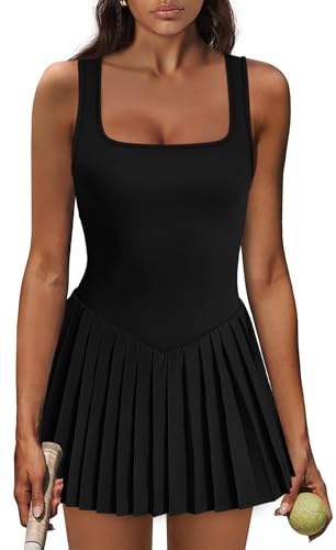 Niashot Summer Black Dresses For Women 2026 Athletic Dress With Shorts Sundresses Spring Tennis Dress Mini Graduation Pleated Rompers Pilates Outfits Fitness Fashion Clothing L