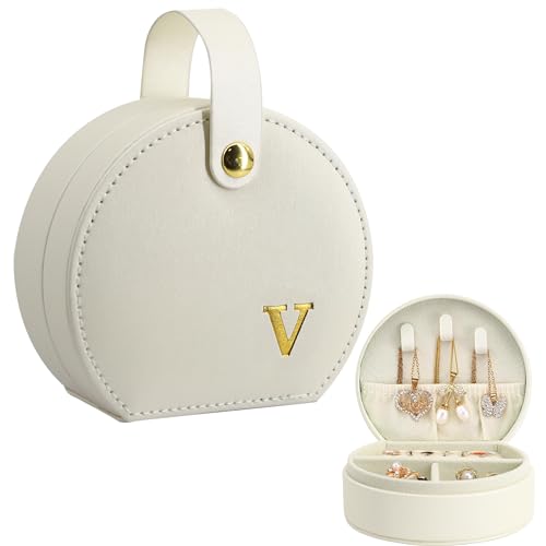 COLLECTIVE HOME - Travel Jewelry Case, Elegant Half-Moon Design with Gold Monogram, Detachable Handle, Personalized Accessory Organizer, Gift for Fashion-Forward Women and Teens (v)