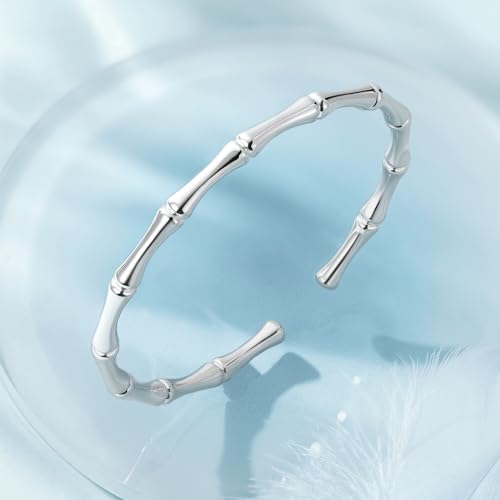 Cuff Bracelets for Women Adjustable Bamboo Silver Round Bangles S925 Accessory Gift Her Mom4