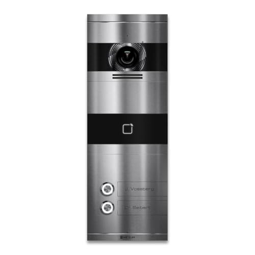 Metzler VDM10 2.0 - Videocitofono con apriporta e lettore RFID, collegamento LAN POE, citofono con fotocamera HD, 2 interfono a casa di famiglia, in acciaio inox spazzolato