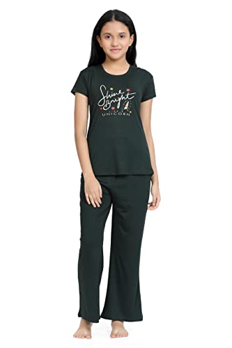 Image of Kids Night Suit for Girls - Cotton Set of Pyjama & T-Shirt Sleepwear - Lightweight & Comfortable Night Wear for Kids