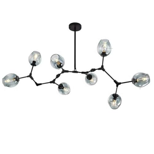Chandelier nordique spoutnik à 8 lampes avec globes en verre bleu