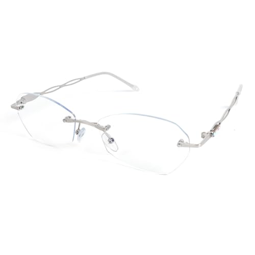 MMOWW Gafas de Lectura sin montura para mujer Gafas con filtro de luz azul Gafas para ordenador Gafas de lectura ligeras y pequeñas de metal (Plata,+2.0)
