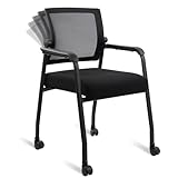KLASIKA Waiting Room Chairs with Wheels, Adjustable Mesh Backrest, Desk Chair with Ergonomic Lumbar Support and Thickened Seats Cushion, Black