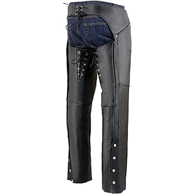 Milwaukee Leather Women's Black Premium Leather Motorcycle Rider Chaps w/Deep Hip Pockets/Back Thigh Laces-ML1173-2X-Small