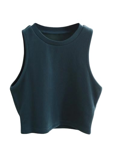 Image of Toochki Women's Ribbed Crop Tank Top | Stretchy Sleeveless Round Neck Fitted Top for Casual