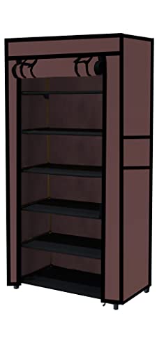 Image of Multi Utility 6 Layer Shelf Collapsible Metal Pipes with Non-Woven 100GSM Fabric Cover for Shoe /Cloth /Toy /Books Rack (Brown, Metal)
