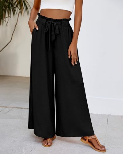 Ficerd Women's Wide Leg Pants Palazzo High Waisted Flowy Loose Casual 2025 Summer Beach Boho Baggy Trousers with Pockets4