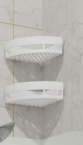 Image of DAOUTIME Corner Bathroom Shelf Wall Mounted, Self Adhesive Shower Organizer Rack, Waterproof Plastic Storage Stand for Kitchen, Wash Basin & Bathroom Accessories (White, 1 Pack)