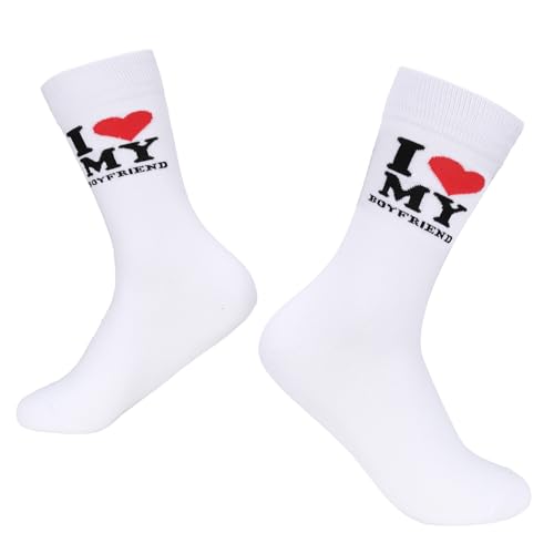 LIKUNGOU I Love My Boyfriend Sokken Bijpassende sokken voor paar Valentijnscadeau I Heart My Girlfriend Liefdesgeschenken voor haar (One Size, i love my boyfriend)
