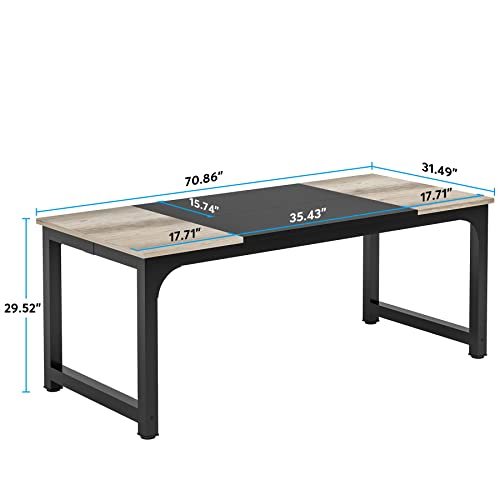 Tribesigns Modern Computer Desk, 70.8 X 31.5 Inch Large Office Desk Computer Table Study Writing Desk Workstation For Home Office, Black Metal Frame, Grey Oak #TOP2