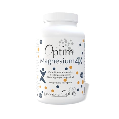 Optim Magnesium 4X - 60 cápsulas magnesio complex bisglicinato, citrato, malato, acetil-taurinato ATA Mg + Vitamina B6 - Estrés Fatiga Músculos