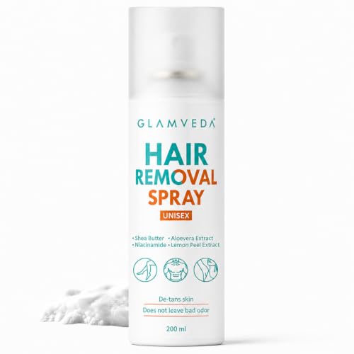 Image of Glamveda Hair Removal Spray with Aloe Vera Extract | Painless Body Hair Remover for Men & Women | Helps Leave Skin Soft & Smooth | Suitable for Chest, Arms, Legs & Underarms | 200 ml