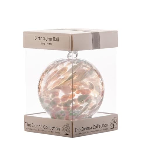 Sienna Glass June Birthstone Friendship Ball – 10cm Handcrafted Pearl-Coloured Glass Ornament with Ribbon – Unique Gift for Birthdays or Special Occasions