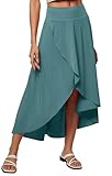 Heathyoga High Waist Wrap Skirt with Shorts Flowy Skirts for Women Trendy Summer Ruffle High Low Maxi Skirt with Slit Green