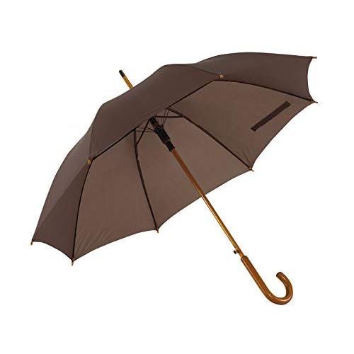 Automatik Regenschirm Holzschirm Stockschirm Portierschirm mit gebogenem Rundhaken Holzgriff in 103 cm Durchmesser von notrash2003 (Dunkelbraun)