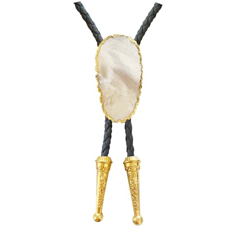 Image of Daisy Del Sol Gemstone Bolo Tie Braided Vegan Faux Leather Natural Stone Gold Handmade Necklace Adjustable Boho Western Jewelry