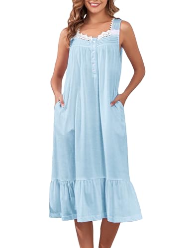 Image of Viakeo Cotton Nightgowns for Women Long House Dress Soft Sleepshirts With Pockets S-3XL