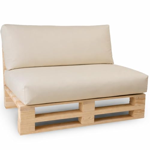 Bananair Coussins Palettes Déhoussables, Tissu Imperméable et Anti-UV – Set 1 Assise 120x80 cm + 1 Dossier 120x40 cm (Beige)