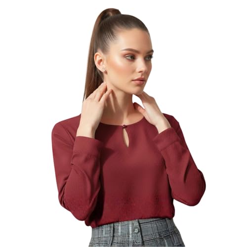 Image of BLACKSMITH Long Sleeve Key Hole Neck Formal Office Shirt for Women | Women Stylish Western Tops
