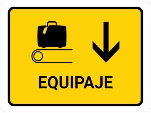 Baggage Down Arrow Marker Yellow Spanish Landscape Wall Sign 8x12 Inch Metal Airport Navigation Sign Terminal Indoor