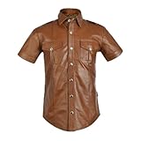awanstar AW-6651 Zimt braunes Slim Fit Lederhemd leder hemd Nachtklub Party Hemd (Zimt braunes, M)