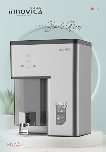Image of Aqua Innovica RO Water Purifier with RO + Active Copper with Alkaline Technology | 7 Stage Purification |10 Litre Storage | Capacity 12 Litre per hr. | UV LED (Metallic Steel Grey)