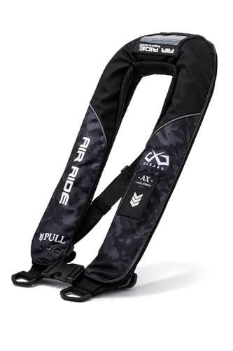 BASARO (バサロ) AIR RIDE 国土交通省型式承認品 桜マーク タイプA 自動膨脹式 ライフジャケット 桜マーク付き 自動/手動双方対応モデル 救命胴衣 全航行区域対応 大人用 釣り 肩 肩掛けタイプ 首 首掛けタイプ メンズ レディース サイズ 60～130cm 日本メーカー B-Lifejac-AX01 日本語取り扱い説明書 (ブラック迷彩)の商品画像（Amazon）
