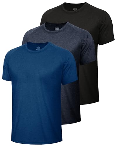 Image of BOOJO 3 Pack Workout Mens Shirts - Quick Dry Causal Moisture Wicking Work Gym Athletic Short Sleeve for Running Sport Lounge