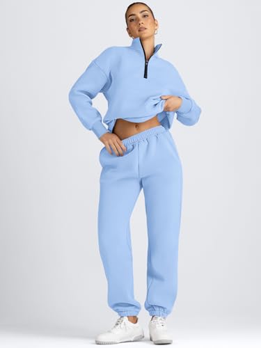 Image of AUTOMET Women's Sweatsuits 2 Piece Outfits Lounge Sets | Cozy Airport Outfits,Casual Sweat Sets for Fall and Winter,Half Zip Pullover and Baggy Sweatpants with Pockets