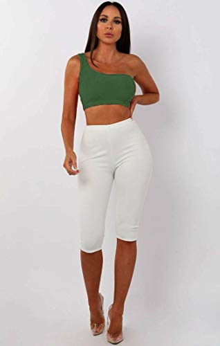 Clossy London Damen One Shoulder Crop Top Tube Top Sport BH Bralette Bralette Bikini One Sleeve Off Shoulder Party Bardot Weste Mädchen Damen Gr. Medium-Large, olivgrün Cover