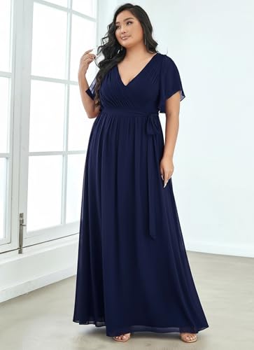 Image of Ever-Pretty Plus Women's Chiffon Bridesmaid Dress A-Line Empire Waist Floor Length Plus Size Formal Wedding Guest Dresses