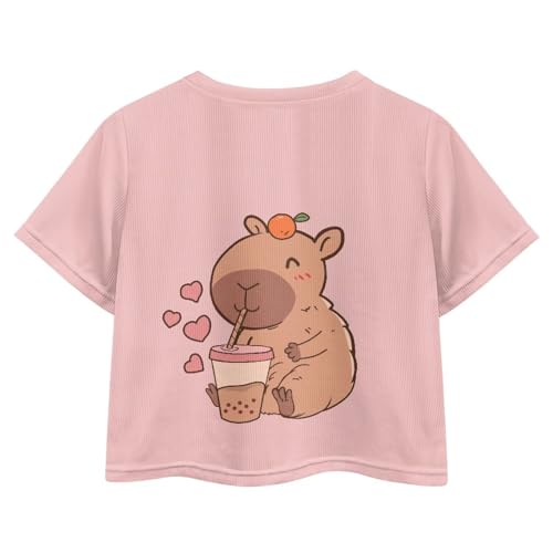 Image of Girls Crop Tees Crew Neck Casual Short Sleeve T Shirts Kids Loose Soft Comfortable Tees Blouses Shirt for Little Girl