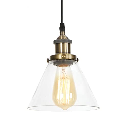 Lustre en bronze antique pour îlot de cuisine avec abat-jour en verre suspendu