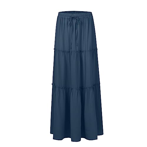 Skirts for Women Summer Flowy Tiered Elastic High Waisted Skirt Vacation Swing Long Solid Maxi Skirts3