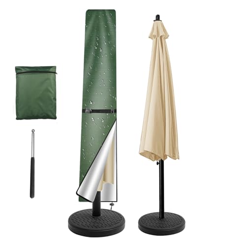 NAKIHOUSE Funda protectora para sombrilla, impermeable, resistente a la intemperie, anti-UV, resistente al viento, para exteriores y paraguas del mercado, (170 x 25/35 cm, verde)