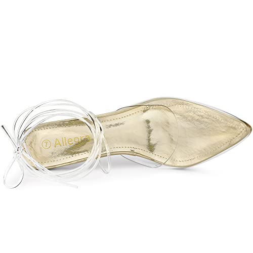 Allegra K Allegra K Women's Clear Heels Lace Up Strappy Stiletto Gold Heel Sandals 9 M US