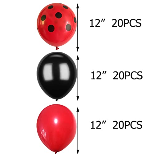 60 Ct Ladybug Red Black Polka Dot Balloon For Themed Party Boy Girl First 1St Birthday Decoration Baby Shower Supplies #TOP1