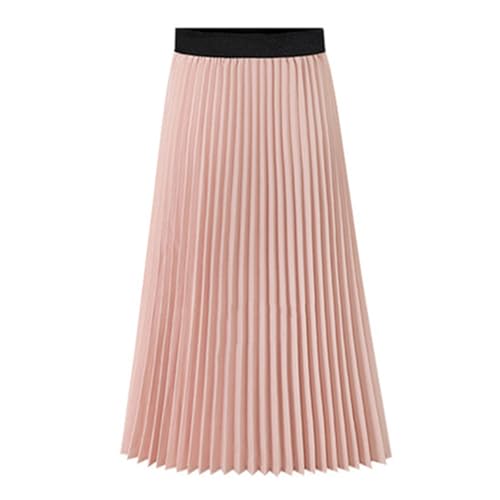 Women's Elastic Waistband Pleated Chiffon Midi A-Line Skirt