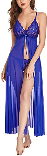 Image of BROIDEN Women's Net Lace Long Babydoll Lingerie for Honeymoon Nightwear