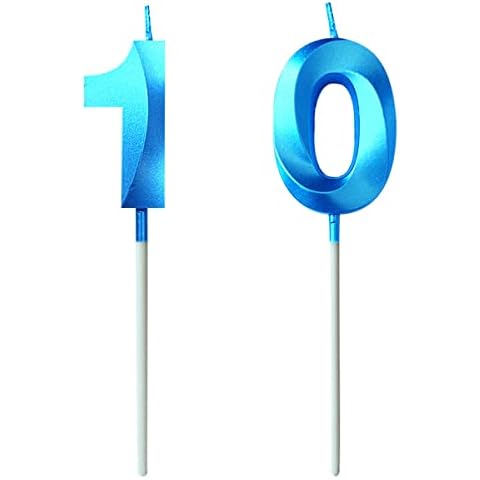 Number Candles 10, 10th Birthday Cake Number Candles for Birthday Wedding Anniversary Celebration, Blue Cover
