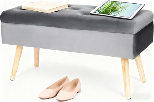 Hawthyhome Sitzbank mit Stauraum 80 × 35 × 43 cm, Sitztruhe mit Aufbewahrungsbox Truhenbank Samt...