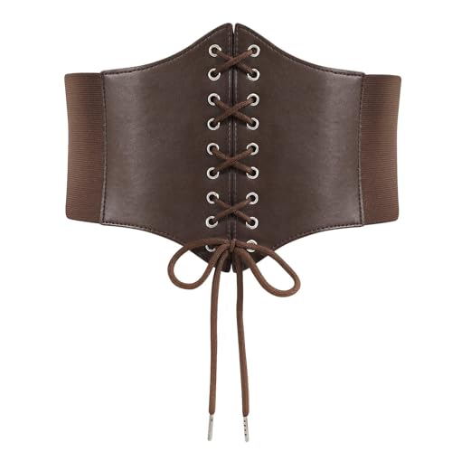WERFORU Frauen Tied Waspie Gürtel Breiter Schnürgürtel Korsett Elastische Taille Gürtel für Halloween Party Kaffee