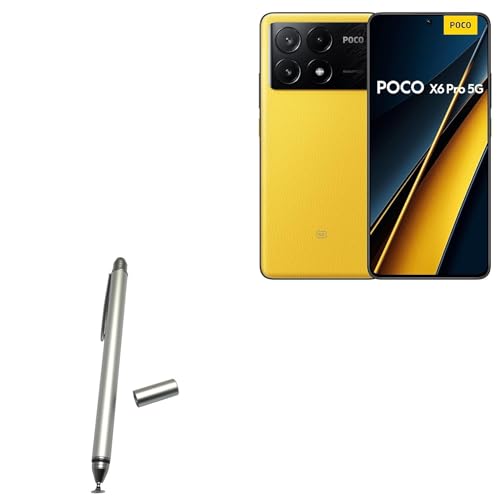BoxWave Stylus Pen Compatible with Poco X6 Pro - DualTip Capacitive Stylus, Fiber Tip Disc Tip Capacitive Stylus Pen - Metallic Silver